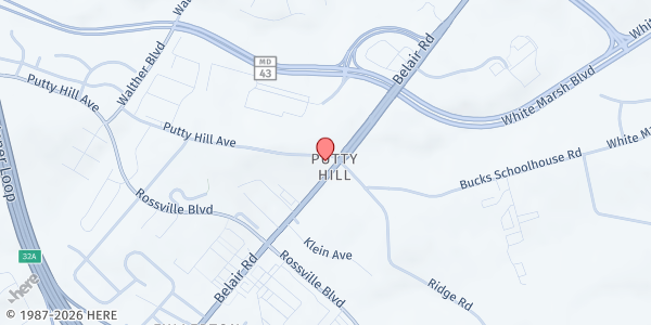 Map showing The Pantry at Community Christian Church at 8009 Corporate Drive, Nottingham, MD