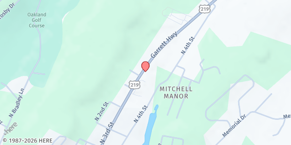 Map showing Garrett County Department of Social Services - Oakland Office at 12578 Garrett Hwy, Oakland, MD