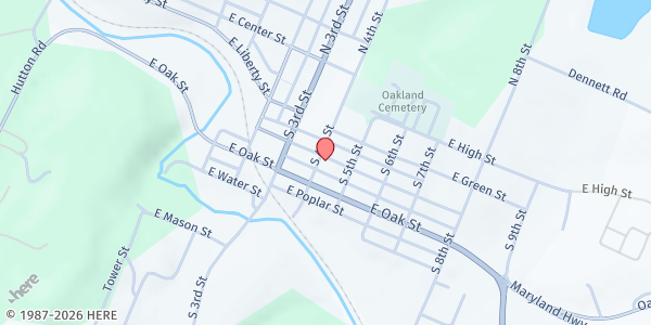 Map showing House of Hope at 202 South 4th Street, Oakland, MD