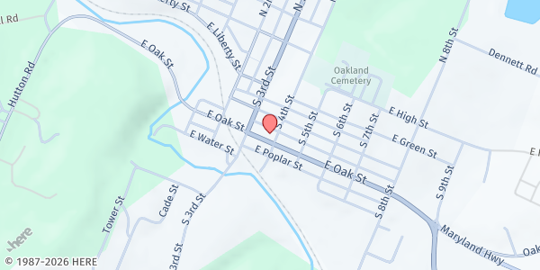 Map showing St Paul's United Methodist Church at 318 E Oak St, Oakland, MD