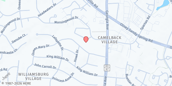 Map showing Olney Help, Inc. at P.O. Box 430, Olney, MD