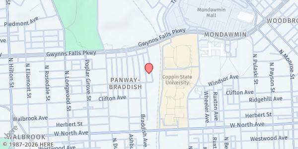 Map showing True Way Church of God at 2200 Evergreen Street, Panway - Braddish, MD