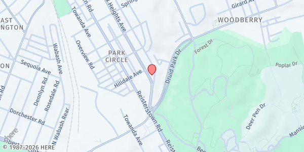 Map showing St. Ambrose at 3445 Park Heights Avenue, Park Circle, MD