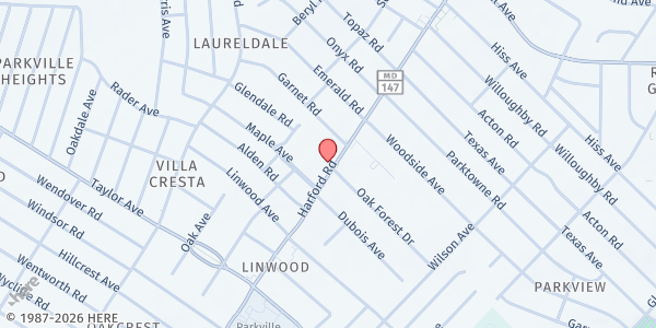 Map showing Empowering Mind of Marylands Youth - Food Distribution Site at 8110 Harford Road, Parkville, MD