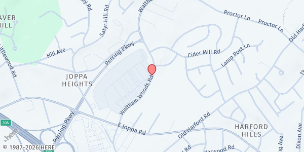 Map showing Y Fresh Mart at the Y in Parkville at 8910 Waltham Woods Road, Parkville, MD