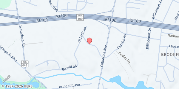 Map showing Pasadena Church of God in Christ at Old Mill & Logan Rd., Pasadena, MD