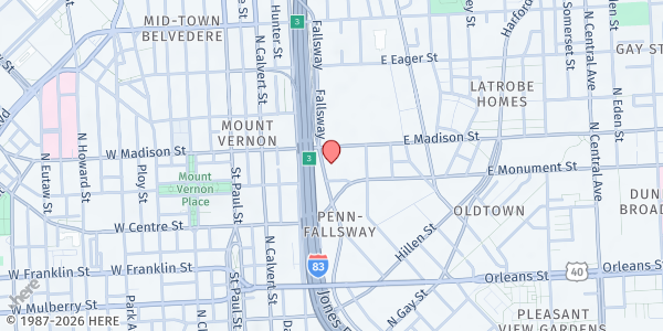 Map showing Our Daily Bread - Penn-Fallsway at 725 Fallsway, Penn-Fallsway, MD