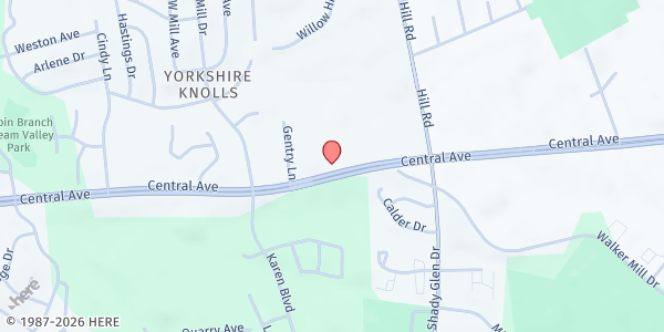 Map showing Impact One Church at 7230 Central Avenue, Pepper Mill Village, MD