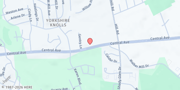 Map showing Jireh's Table, Inc at 7230 Central Avenue, Pepper Mill Village, MD