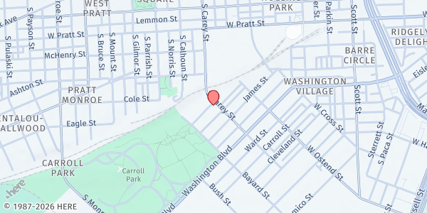 Map showing Food Rescue Baltimore, Old Major/Historic Pigtown at 900 South Carey Street, Pigtown, MD