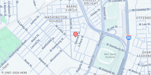 Map showing Transfiguration Catholic Community Church - Main Location at 765 West Hamburg Street, Pigtown, MD