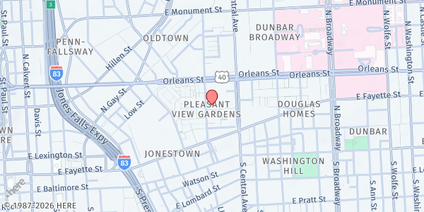Map showing Pleasant View Gardens at 201 Aisquith Street, Pleasant View Gardens, MD