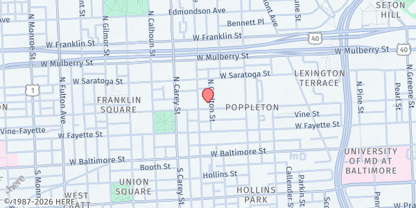 Map showing Allen AME Church at 1130 West Lexington Street, Poppleton, MD