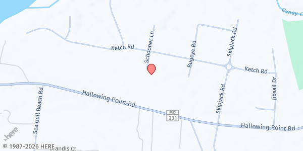 Map showing End Hunger in SOUTH County at 141 Schooner Ln, Prince Frederick, MD