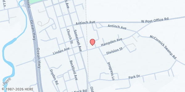 Map showing Catholic Charities, Seton Center, Food Pantry at 30632 Hampden Avenue, Princess Anne, MD