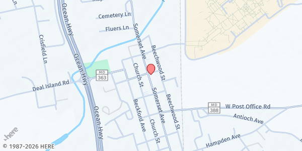 Map showing Higher Calling Ministries at 11759 Somerset Avenue, Princess Anne, MD