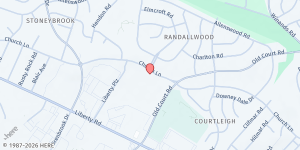Map showing Union Bethel AME Church at 8615 Church Lane, Randallstown, MD