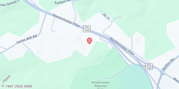 Map showing Harvest Church of God Food Pantry at 605 Westminster Pike, Reisterstown, MD