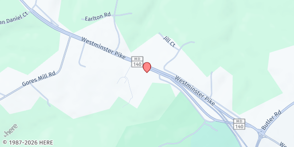 Map showing Harvest Church Of God Food Pantry at 605 Westminster Pike, Reisterstown, MD