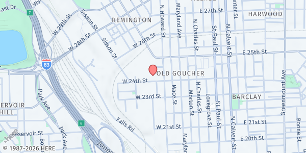 Map showing Bmore Community Food - Remington at 300 West 24th Street, Remington, MD