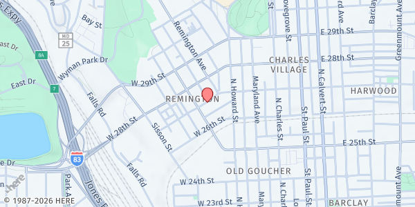 Map showing Church of the Guardian Angel at 335 West 27th Street, Remington, MD