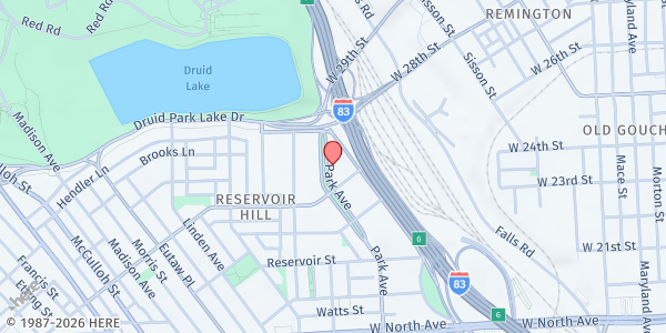 Map showing First Emmanuel Baptist Church at 2209 Park Avenue, Reservoir Hill, MD