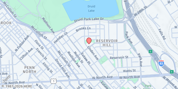 Map showing St. Francis Neighborhood Center at 2405 Linden Avenue, Reservoir Hill, MD