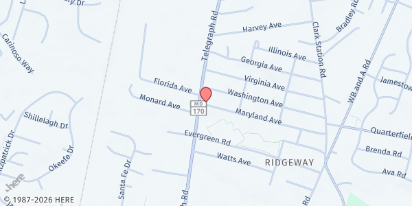 Map showing Greater Morning Star Apos Church at 8069 Telegraph Rd., Ridgeway, MD