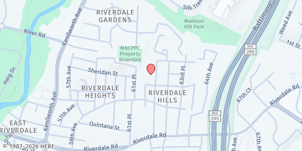 Map showing Latin American Youth Center at 6200 Sheridan St, Riverdale, MD
