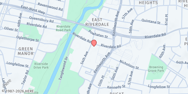 Map showing River of Life Redeemed Christian Church of God at 5617 54th Ave., Riverdale, MD