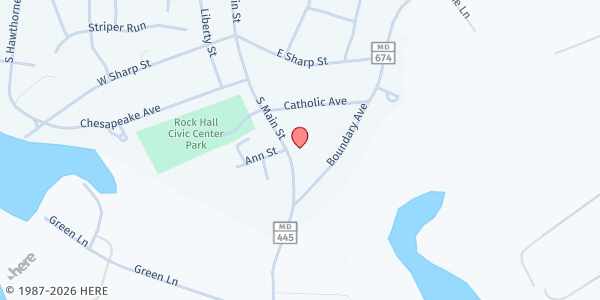 Map showing Rock Hall Community Food Pantry at 5585 Main St., Rock Hall, MD