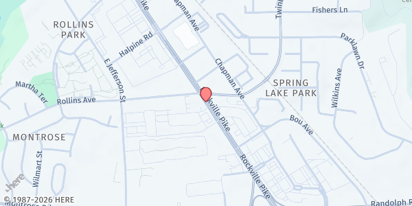 Map showing Betty Ann Krahnke Center at 14810 Rockville Pike, Rockville, MD