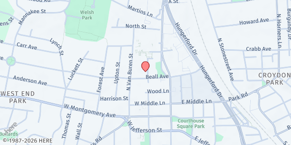 Map showing Community Support Service - Rockville at 204 North Adams Street, Rockville, MD