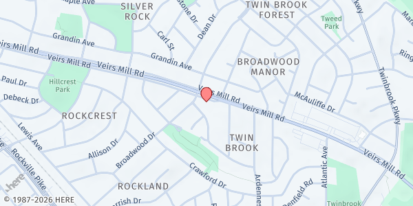 Map showing Living Faith Lutheran Church at 1605 Veirs Mill Road, Rockville, MD