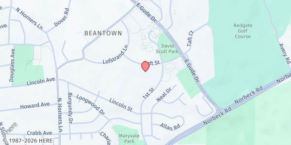 Map showing Nourish Now at 1111 Taft St., Rockville, MD