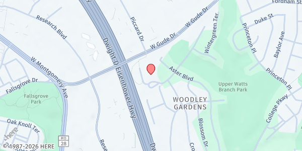 Map showing Rockville Senior Center at 1150 Carnation Drive, Rockville, MD