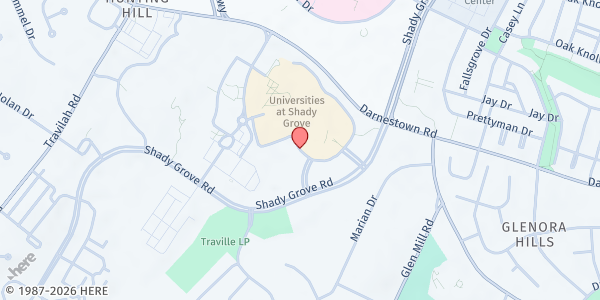 Map showing The Universities at Shady Grove at 9630 Gudelsky Drive, Rockville, MD