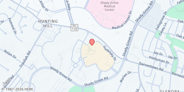 Map showing The Universities at Shady Grove Mobile Market at 9630 Gudelsky Drive, Rockville, MD