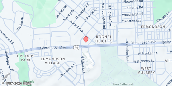 Map showing Central Church of Christ at 4301 Woodridge Road, Rognel Heights, MD