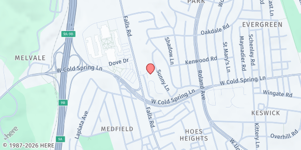 Map showing Springboard Community Services - Food Pantry at 4623 Falls Road, Roland Park, MD