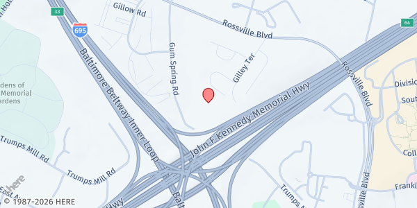 Map showing Kingsway Christian Center at 7403 Gum Spring Road, Rosedale, MD