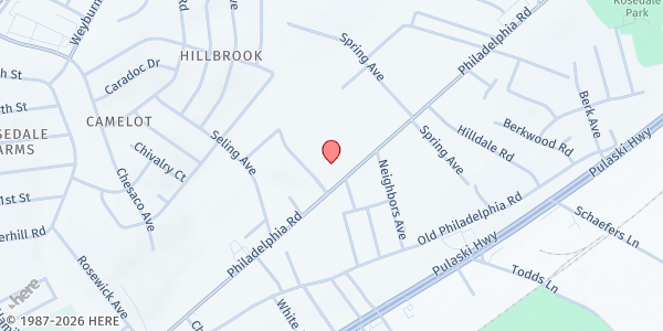 Map showing Prince of Peace Lutheran Church at 8212 Philadelphia Road, Rosedale, MD