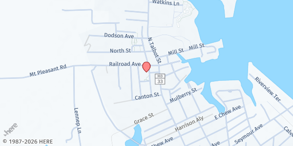 Map showing St. Michaels Community Center at 103 Railroad Avenue, Saint Michaels, MD