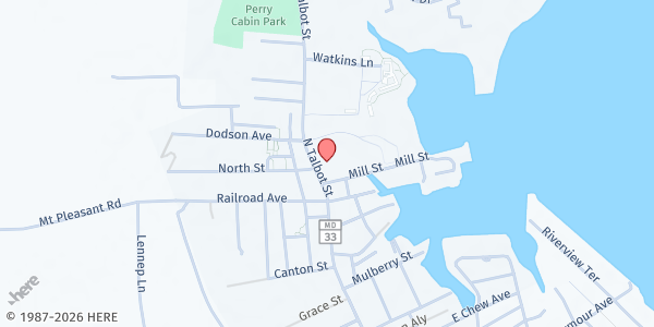 Map showing St. Michaels Community Center at 207 N. Talbot Street, Saint Michaels, MD