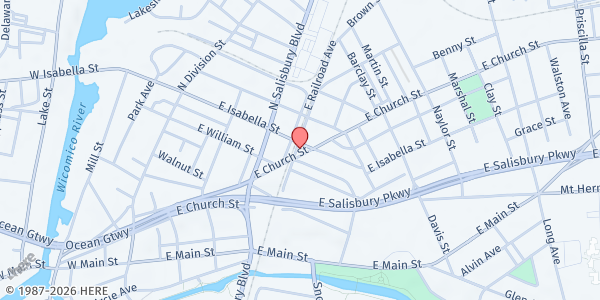 Map showing Cathedral of Love at 423 East Church Street, Salisbury, MD