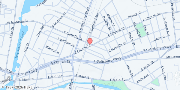 Map showing Cathedral of Love Church Ministries at 423 E. Church St., Salisbury, MD