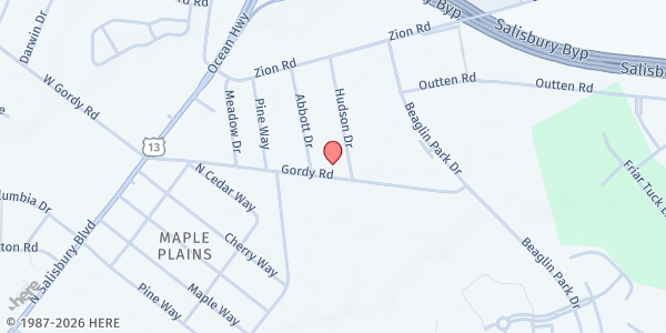 Map showing DEC Food Ministry at 408 Gordy Road, Salisbury, MD