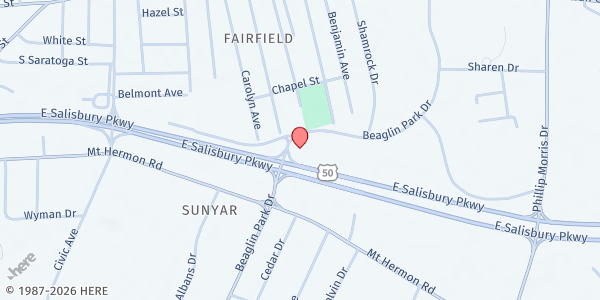Map showing Emmanuel Wesleyan Church at 217 Beaglin Park Dr., Salisbury, MD