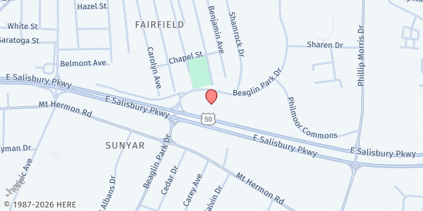 Map showing Emmanuel Wesleyan Food Pantry at 217 Beaglin Park Dr, Salisbury, MD