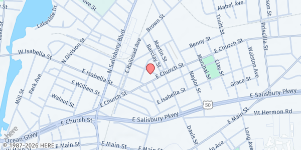 Map showing Grace United Methodist Church at 635 East Church Street, Salisbury, MD